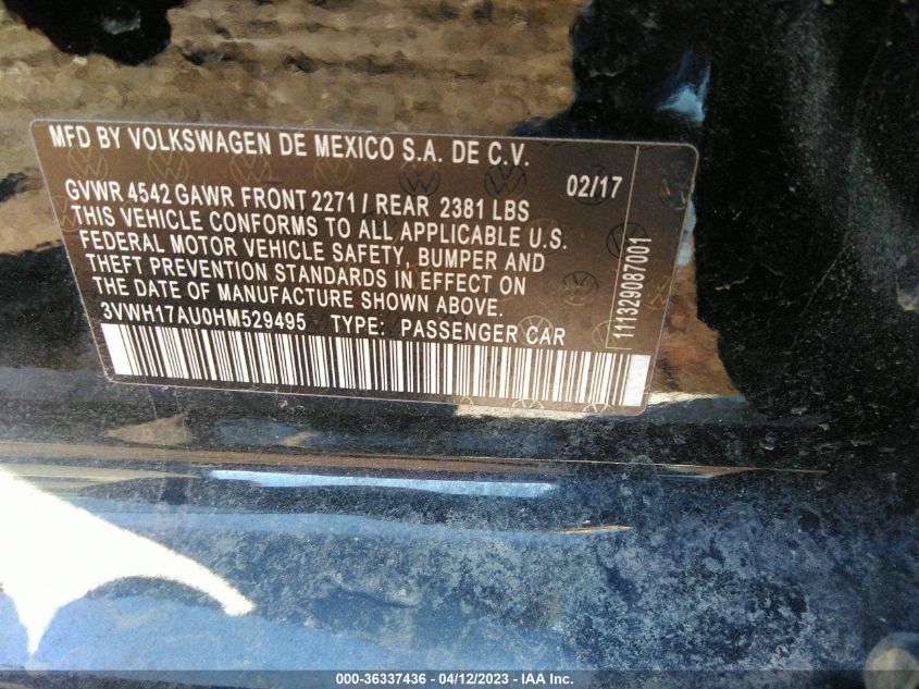 2017 VOLKSWAGEN GOLF ALLTRACK S/SE/SEL 3VWH17AU0HM529495