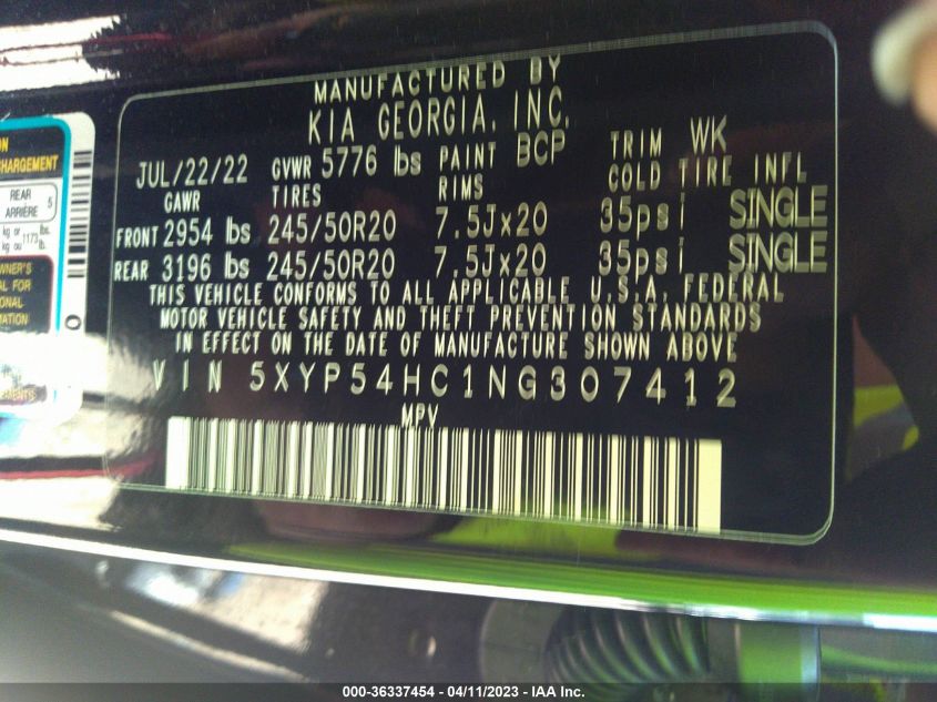 2022 KIA TELLURIDE SX - 5XYP54HC1NG307412