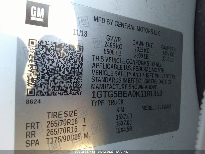 2019 GMC CANYON 2WD - 1GTG5BEA0K1181353