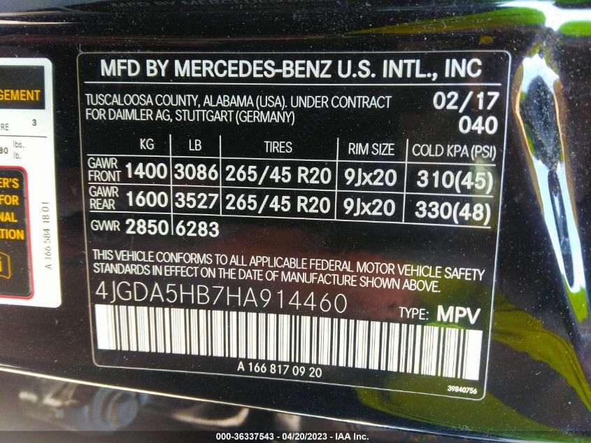 2017 MERCEDES-BENZ GLE GLE 350 - 4JGDA5HB7HA914460