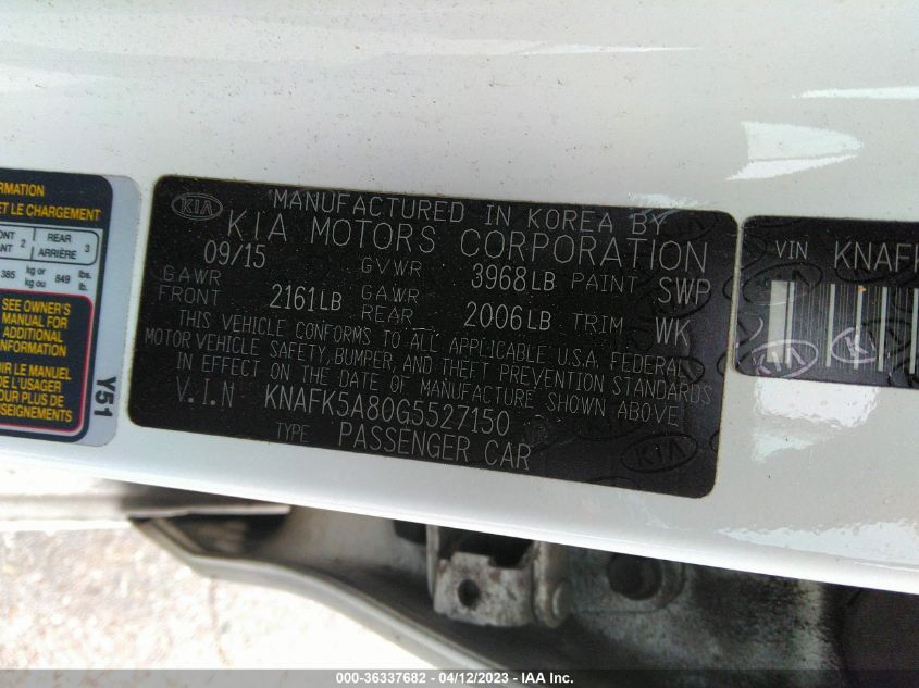 2016 KIA FORTE 5-DOOR LX - KNAFK5A80G5527150