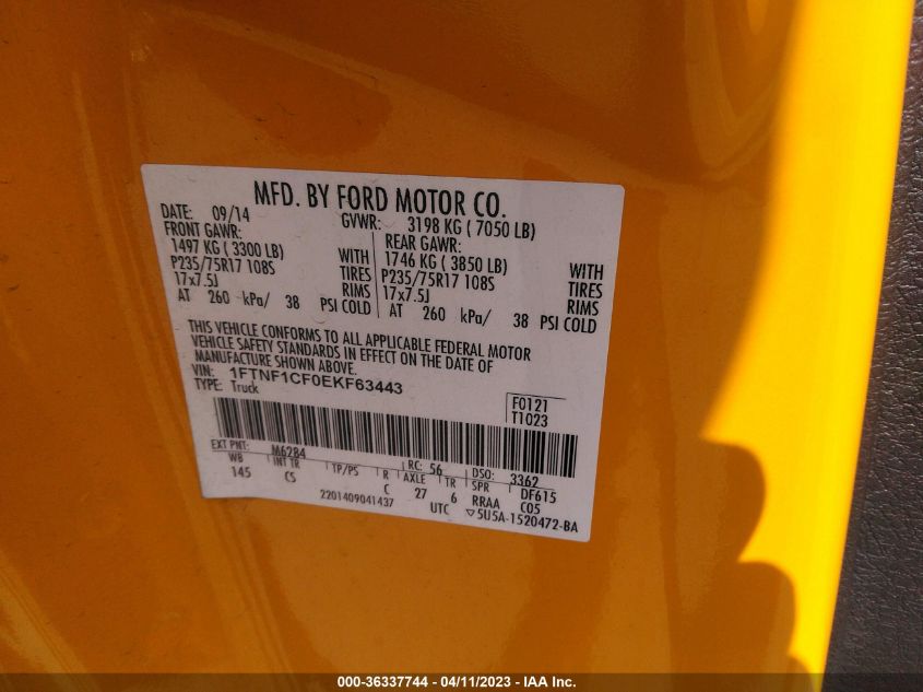 2014 FORD F-150 XL/XLT/STX - 1FTNF1CF0EKF63443
