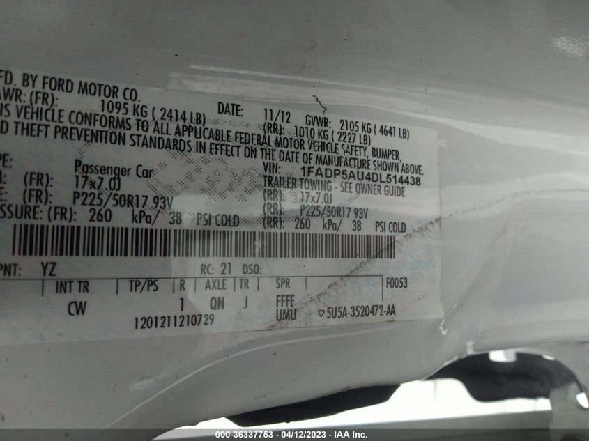 2013 FORD C-MAX HYBRID SE - 1FADP5AU4DL514438