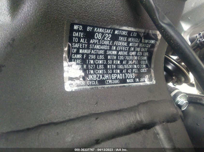 2023 KAWASAKI ZX636 K JKBZXJH16PA017093