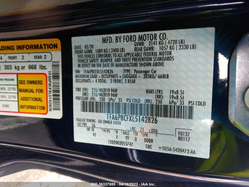 2020 FORD MUSTANG GT - 1FA6P8CFXL5142826