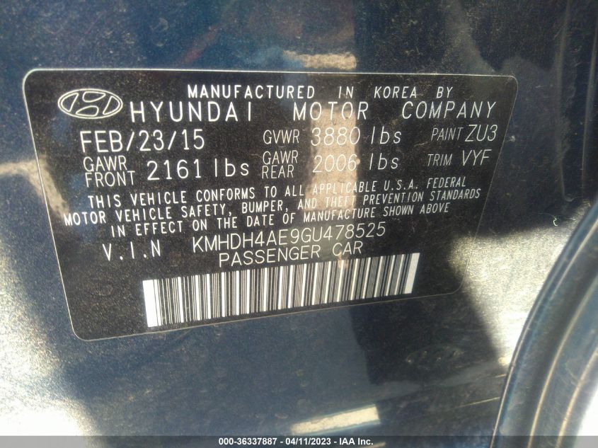 2016 HYUNDAI ELANTRA SE - KMHDH4AE9GU478525