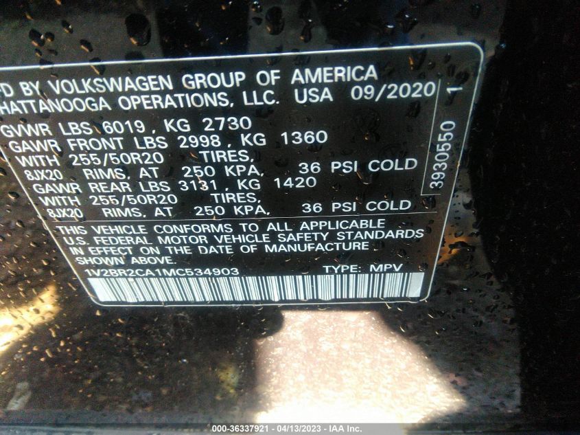 2021 VOLKSWAGEN ATLAS 3.6L V6 SEL - 1V2BR2CA1MC534903