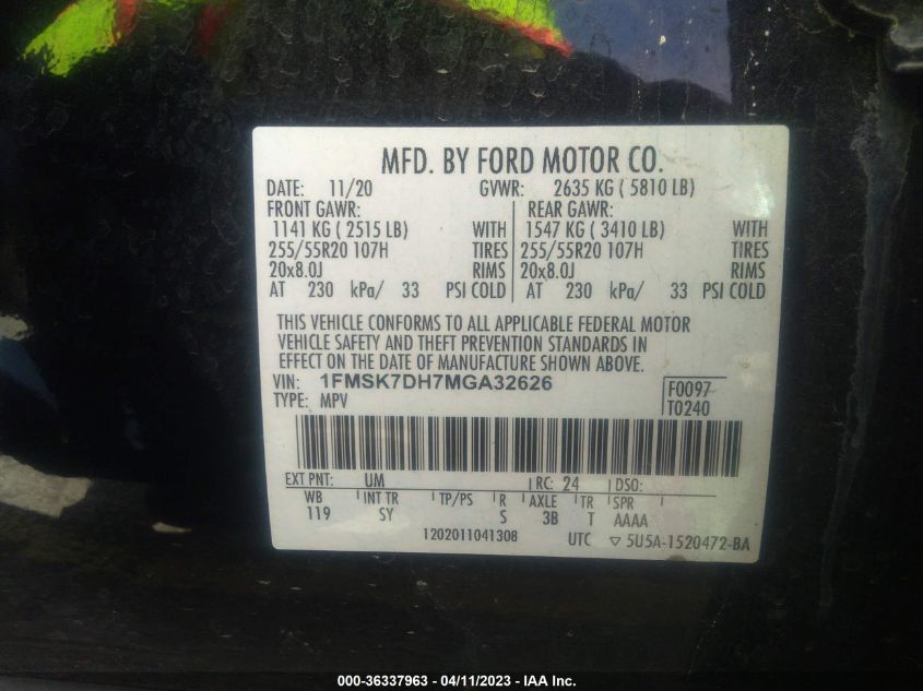 2021 FORD EXPLORER XLT - 1FMSK7DH7MGA32626