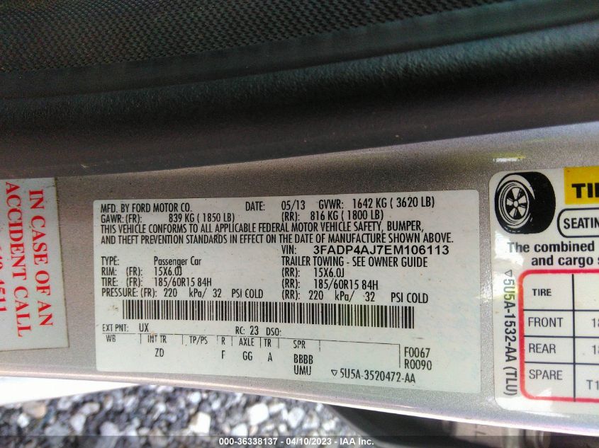 2014 FORD FIESTA S - 3FADP4AJ7EM106113