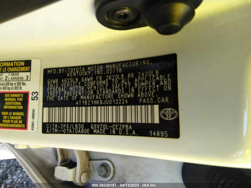 2018 TOYOTA CAMRY V6 - 4T1BZ1HK8JU013224