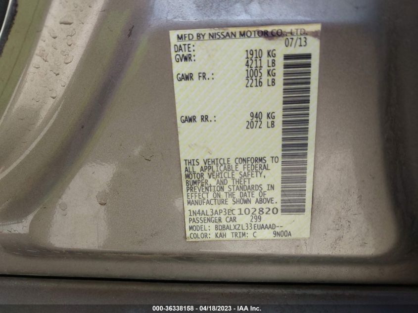 2014 NISSAN ALTIMA 2.5 SL - 1N4AL3AP3EC102820
