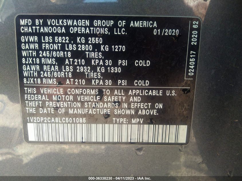 2020 VOLKSWAGEN ATLAS 2.0T SE - 1V2DP2CA8LC501085