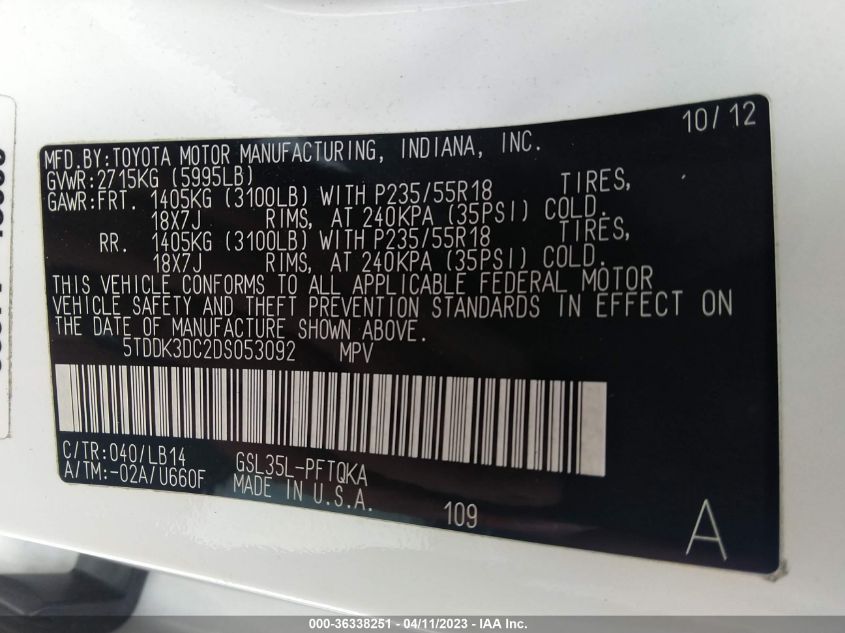 2013 TOYOTA SIENNA XLE/LTD - 5TDDK3DC2DS053092