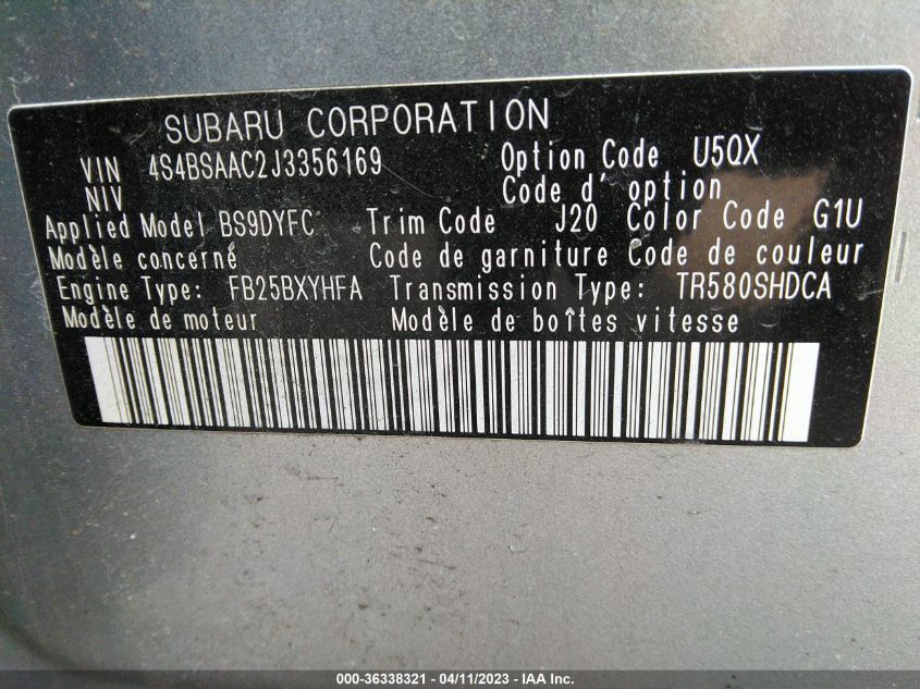 2018 SUBARU OUTBACK - 4S4BSAAC2J3356169