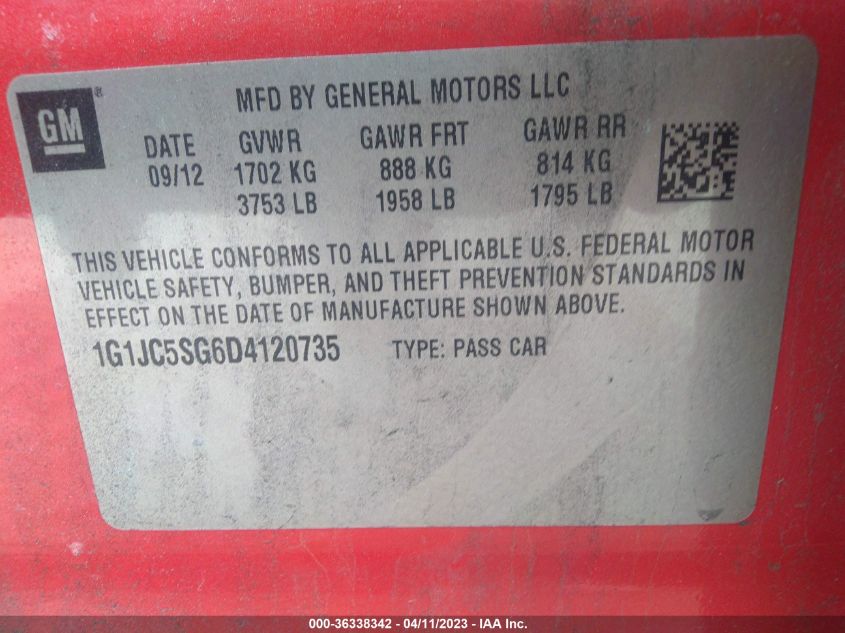 2013 CHEVROLET SONIC LT - 1G1JC5SG6D4120735