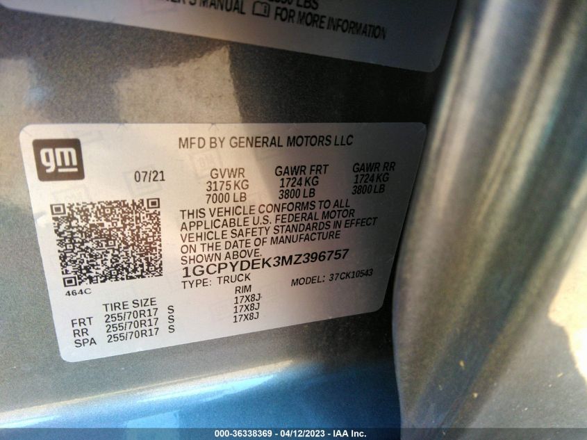 2021 CHEVROLET SILVERADO 1500 LT - 1GCPYDEK3MZ396757