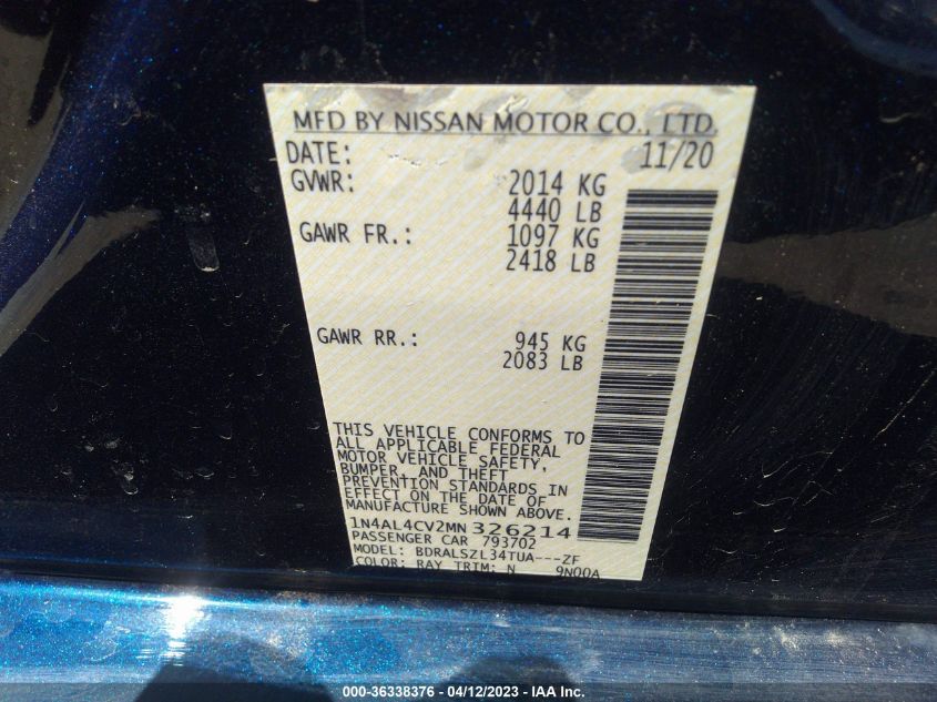 2021 NISSAN ALTIMA 2.0 SR - 1N4AL4CV2MN326214