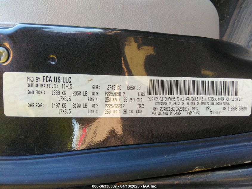 2016 CHRYSLER TOWN & COUNTRY TOURING - 2C4RC1BG1GR231617