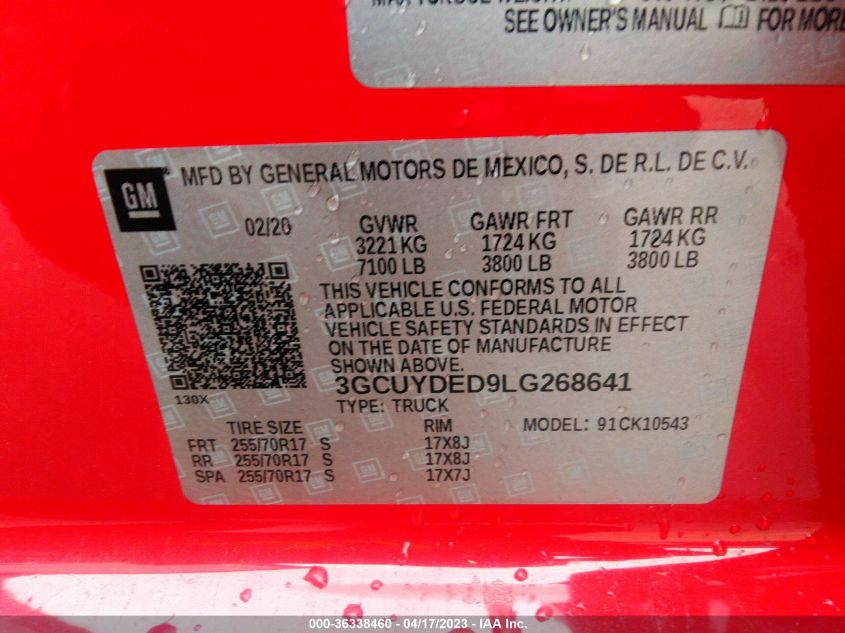 2020 CHEVROLET SILVERADO 1500 LT - 3GCUYDED9LG268641
