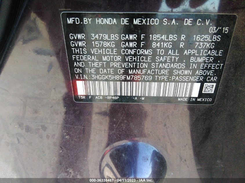 2015 HONDA FIT EX-L/EX - 3HGGK5H89FM785769