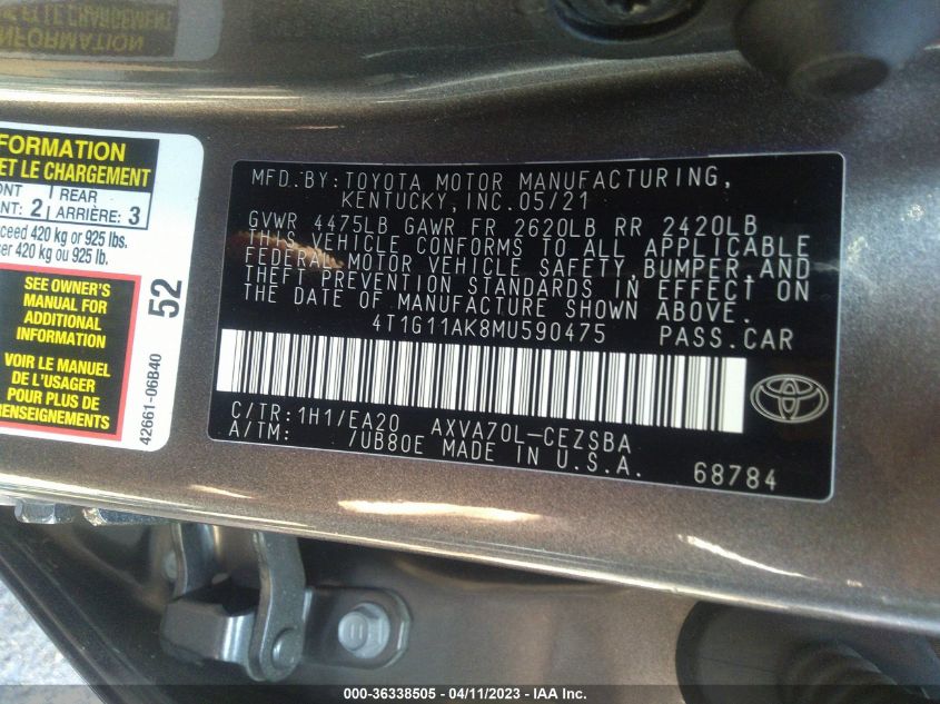 2021 TOYOTA CAMRY SE - 4T1G11AK8M4590475