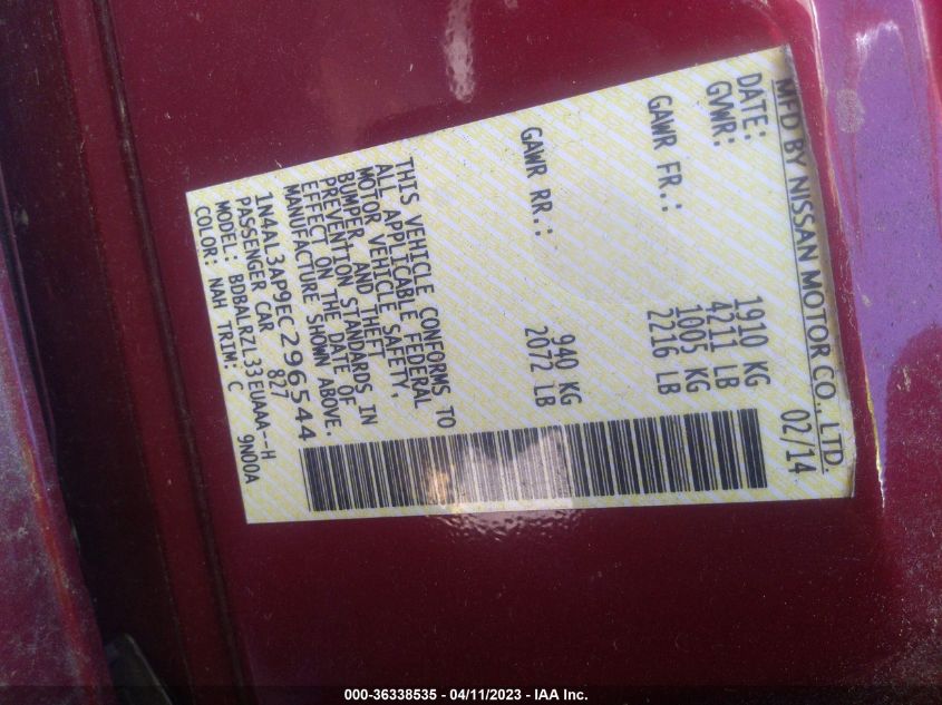 2014 NISSAN ALTIMA 2.5 S - 1N4AL3AP9EC296544