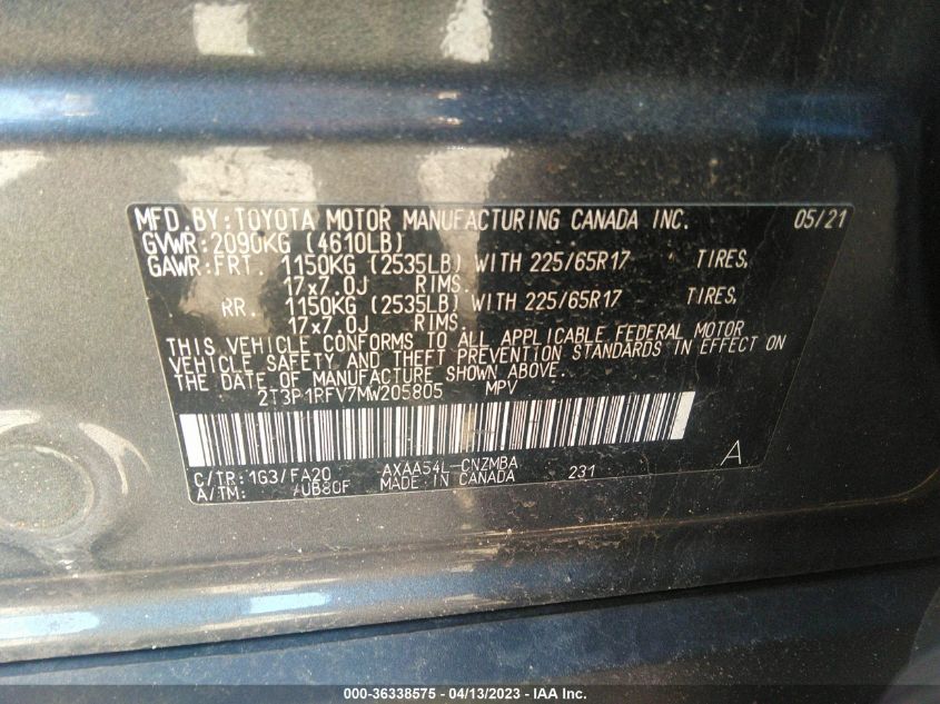 2021 TOYOTA RAV4 XLE - 2T3P1RFV7MW205805