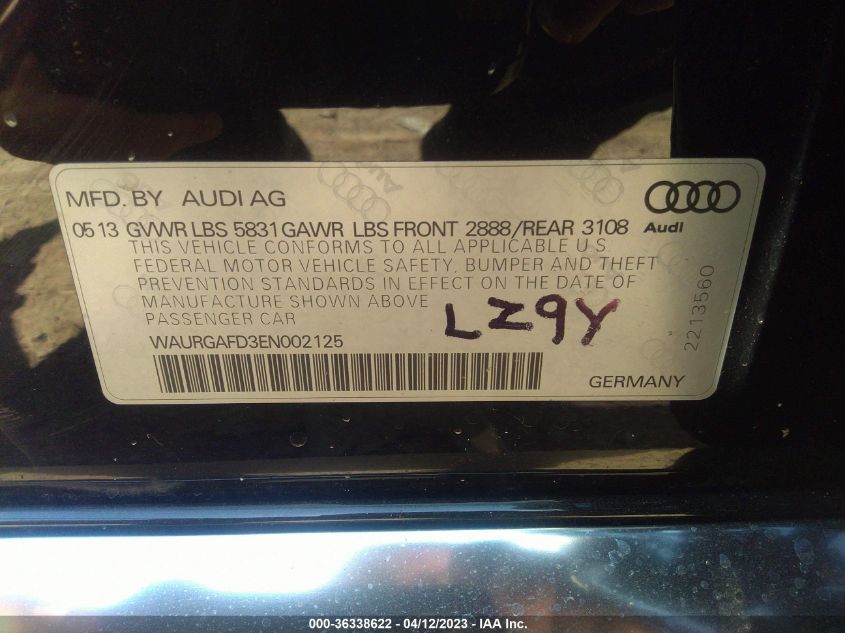 2014 AUDI A8 L 3.0T - WAURGAFD3EN002125