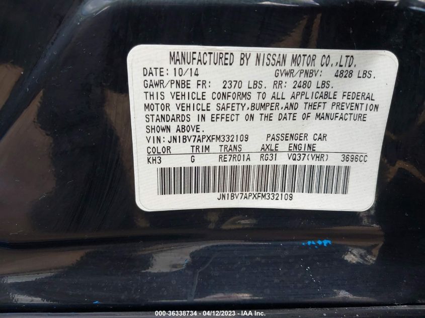 2015 INFINITI Q50 PREMIUM - JN1BV7APXFM332109