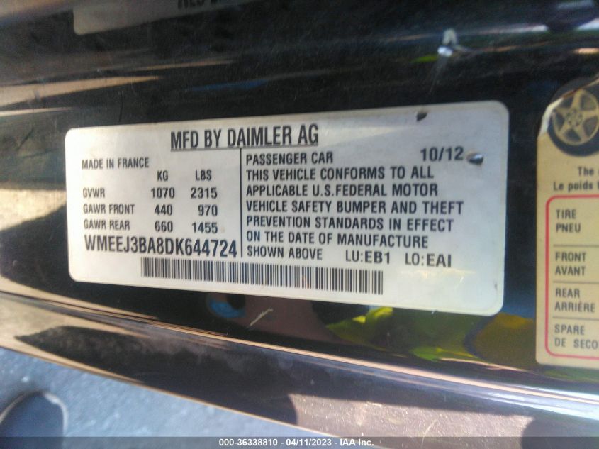 2013 SMART FORTWO PURE/PASSION - WMEEJ3BA8DK644724