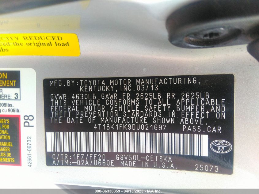 2013 TOYOTA CAMRY SE/XLE - 4T1BK1FK9DU021697