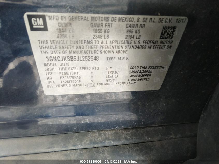 2018 CHEVROLET TRAX LS - 3GNCJKSB5JL252648