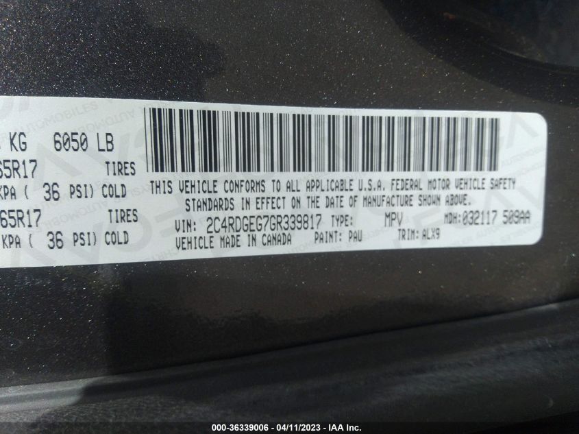 2016 DODGE GRAND CARAVAN R/T - 2C4RDGEG7GR339817