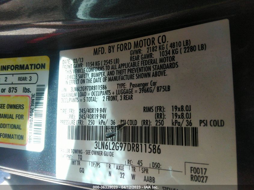 2013 LINCOLN MKZ - 3LN6L2G97DR811586