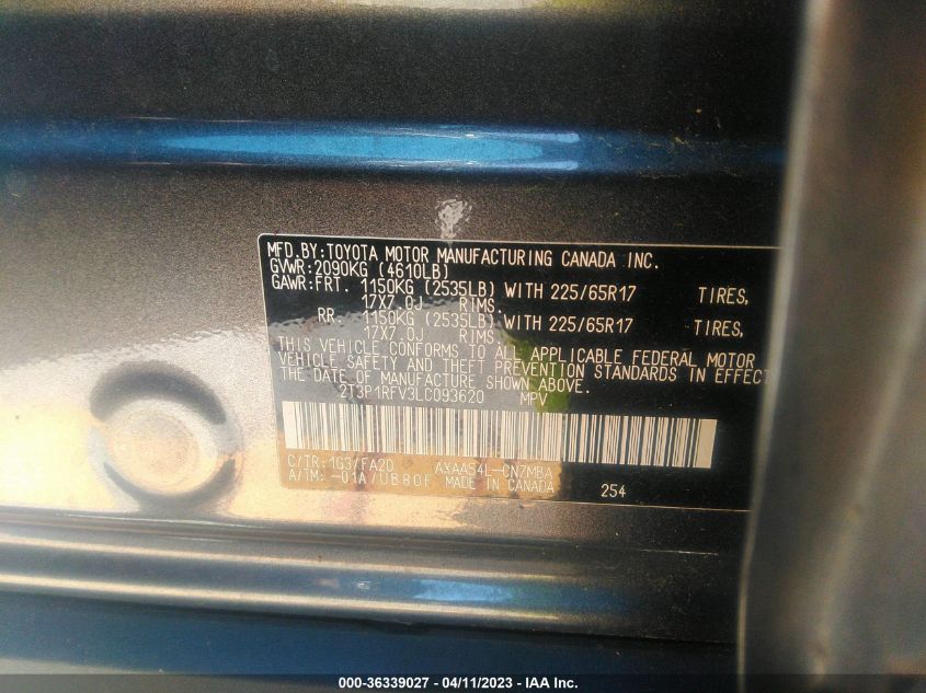 2020 TOYOTA RAV4 XLE - 2T3P1RFV3LC093620