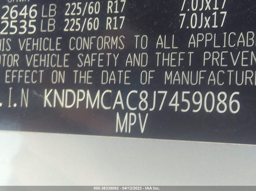 VIN KNDPMCAC8J7459086 2018 KIA SPORTAGE LX