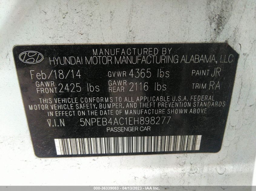 2014 HYUNDAI SONATA GLS - 5NPEB4AC1EH898277
