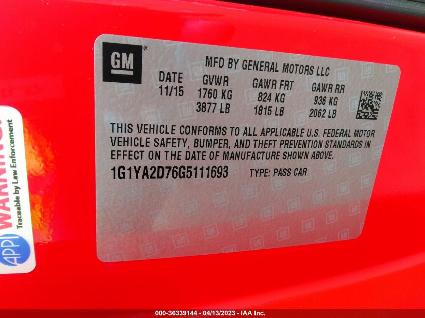 2016 CHEVROLET CORVETTE 1LT - 1G1YA2D76G5111693