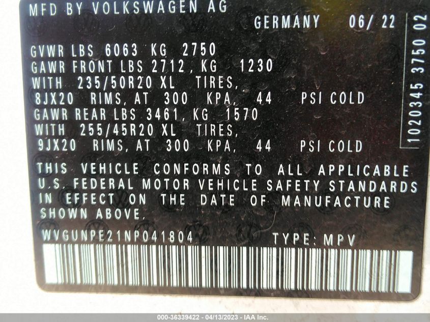 2022 VOLKSWAGEN ID.4 PRO S WVGUNPE21NP041804