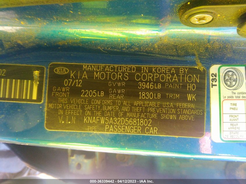 2013 KIA FORTE 5-DOOR SX - KNAFW5A32D5681802