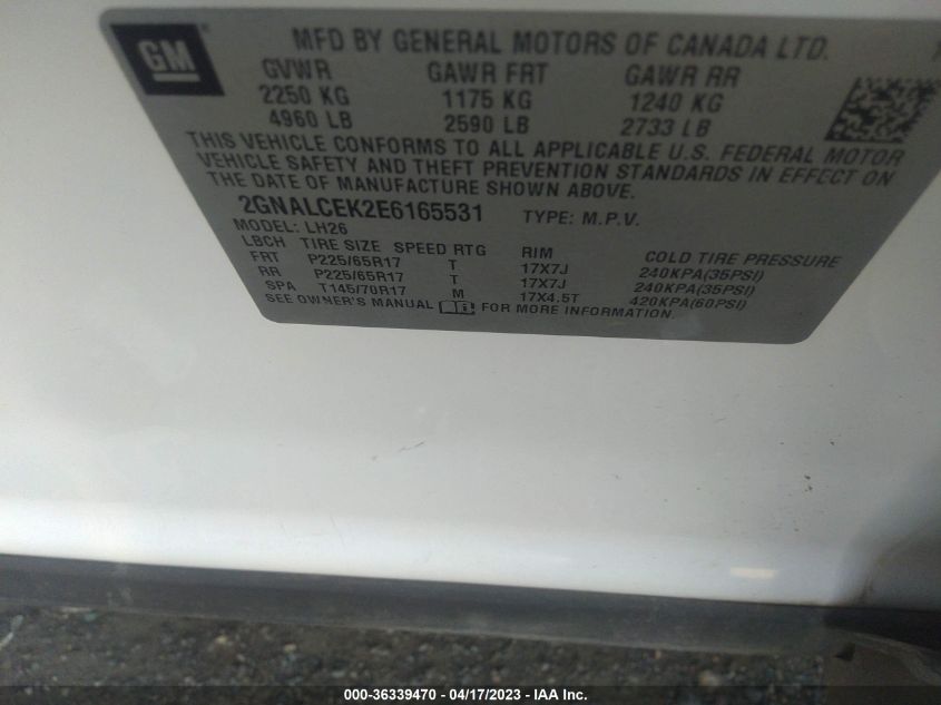 2014 CHEVROLET EQUINOX LT - 2GNALCEK2E6165531