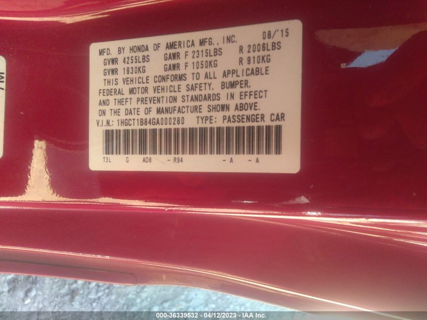 2016 HONDA ACCORD COUPE EX-L - 1HGCT1B84GA000280