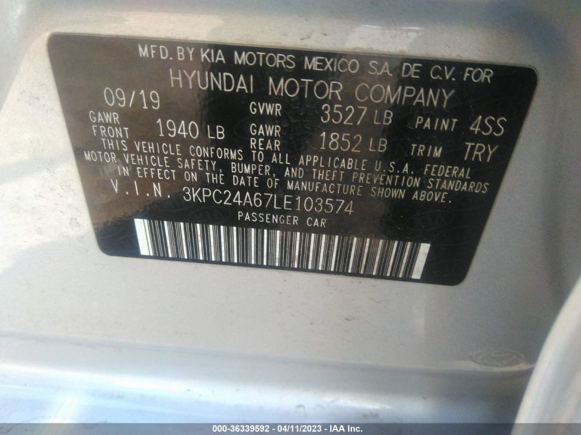 2020 HYUNDAI ACCENT SE - 3KPC24A67LE103574