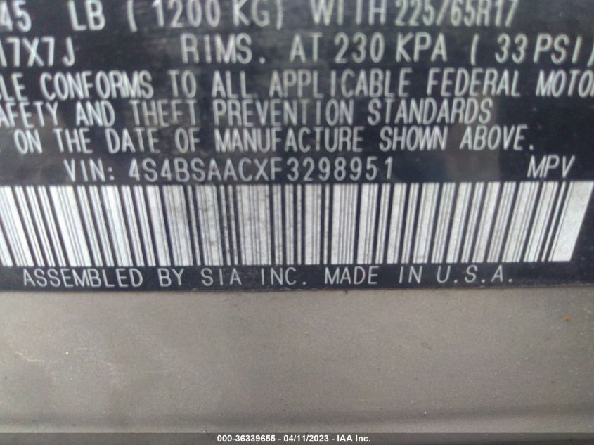 2015 SUBARU OUTBACK 2.5I - 4S4BSAACXF3298951