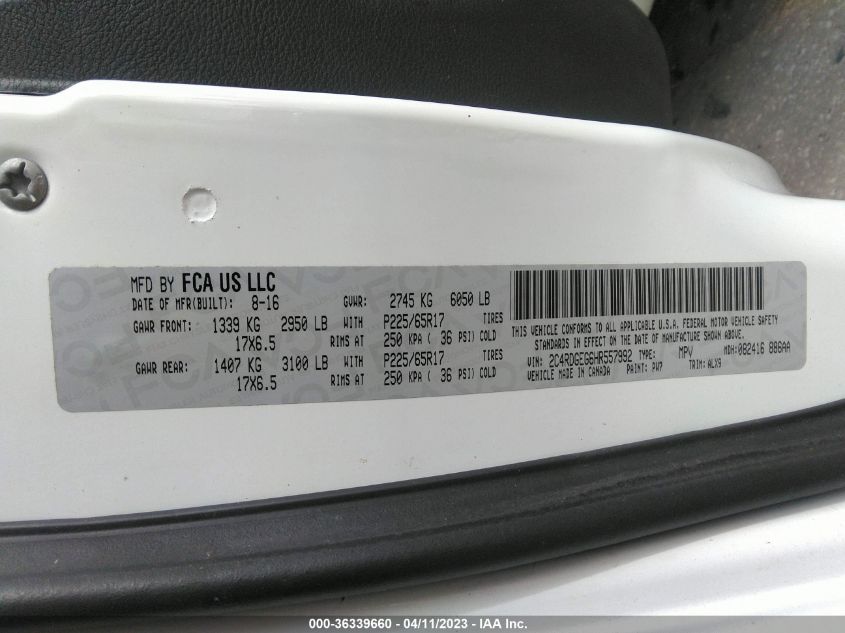 2017 DODGE GRAND CARAVAN GT - 2C4RDGEG6HR557992