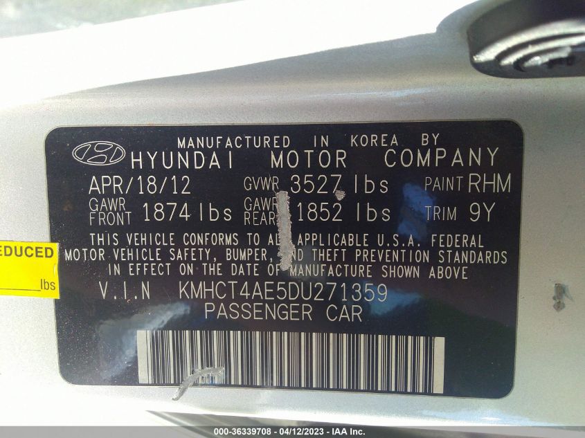 2013 HYUNDAI ACCENT GLS - KMHCT4AE5DU271359