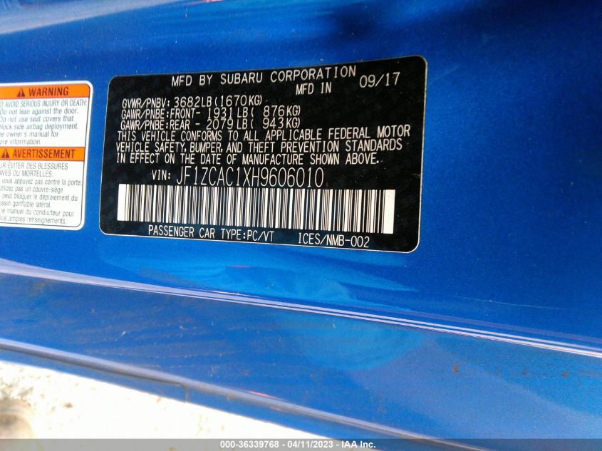 2017 SUBARU BRZ LIMITED - JF1ZCAC1XH9606010