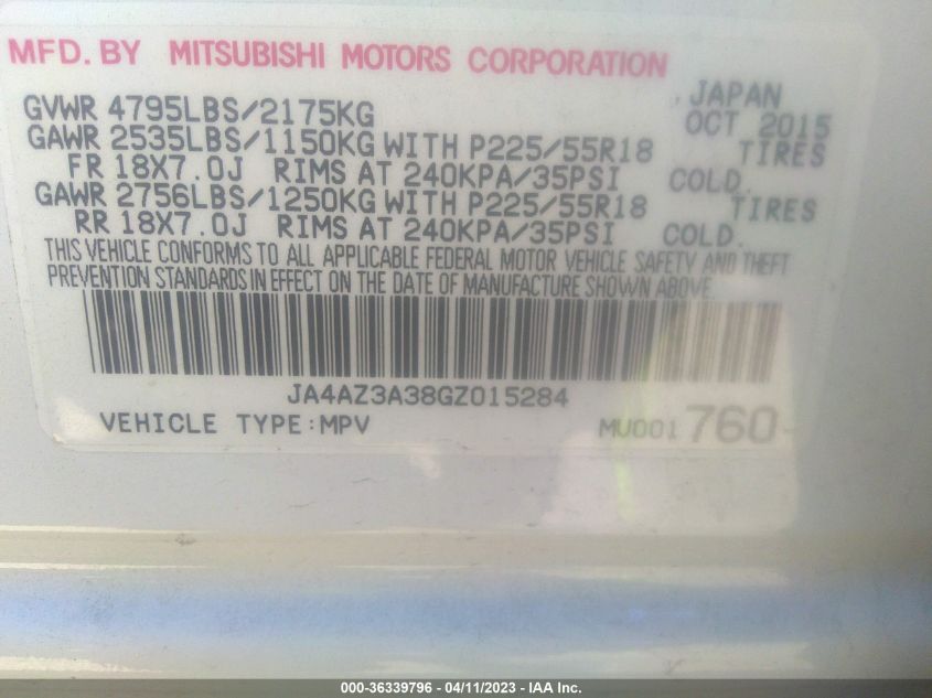 2016 MITSUBISHI OUTLANDER SE/SEL/ES - JA4AZ3A38GZ015284