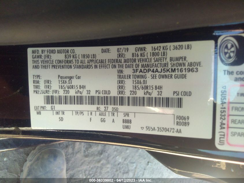 2019 FORD FIESTA S - 3FADP4AJ5KM161963