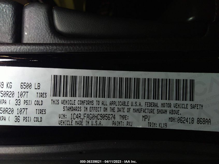 2017 JEEP GRAND CHEROKEE ALTITUDE - 1C4RJFAG0HC905674